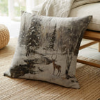 Winter Deer Snowy Forest Throw Pillow - Woodland Creek Cabin Art, Rustic Holiday Decor, Magical Seasonal Gift, Soft Polyester "Linen Feel" by WhisperWillow Studios Home Decor Gift
