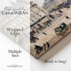 Vintage Paris City Scene Canvas Wall Art - Old European Carriages 1880s Street Shops