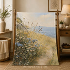 Coastal Wildflower Path Plush Throw Blanket - Ocean Meadow Landscape Gift