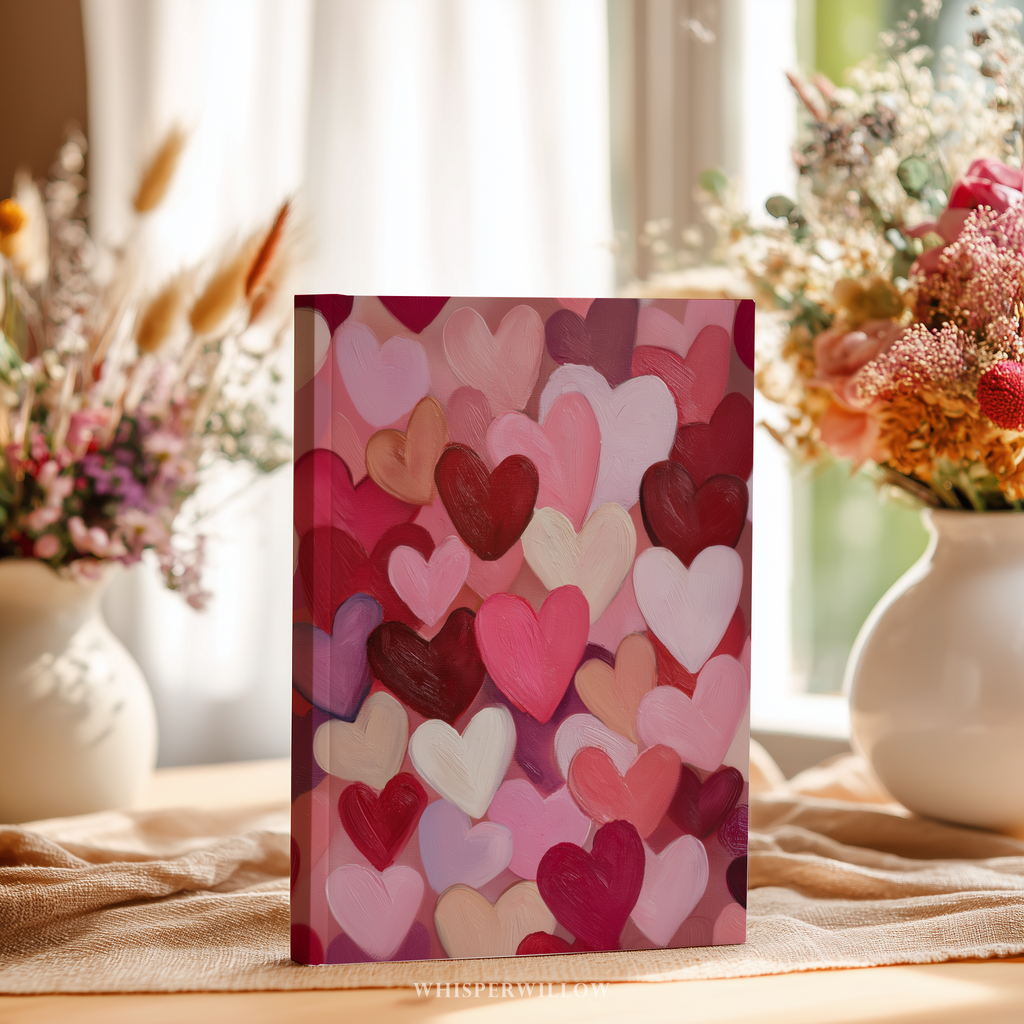 Romantisches Notizbuch mit Herz-Collage (Hardcover) | Notizbuch mit Liebesmuster | Valentinstagsgeschenk (8 x 5,75 Zoll)