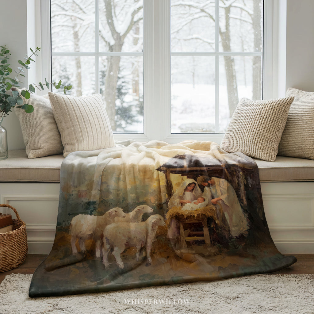 Nativity Christmas Throw Blanket - Holy Family Manger Gift