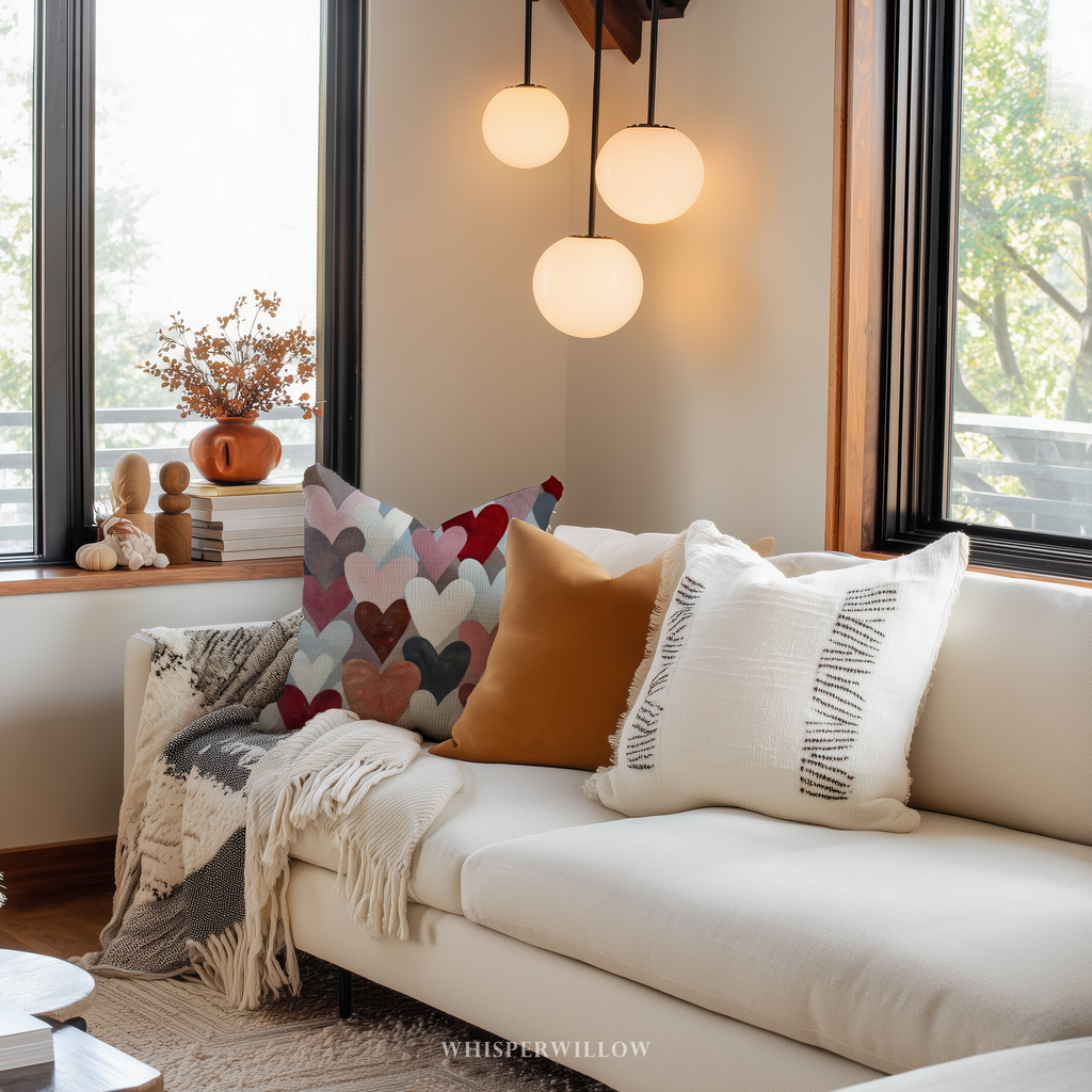 Coussin décoratif en forme de cœur abstrait | Design romantique et coloré | Cadeau idéal pour la Saint-Valentin