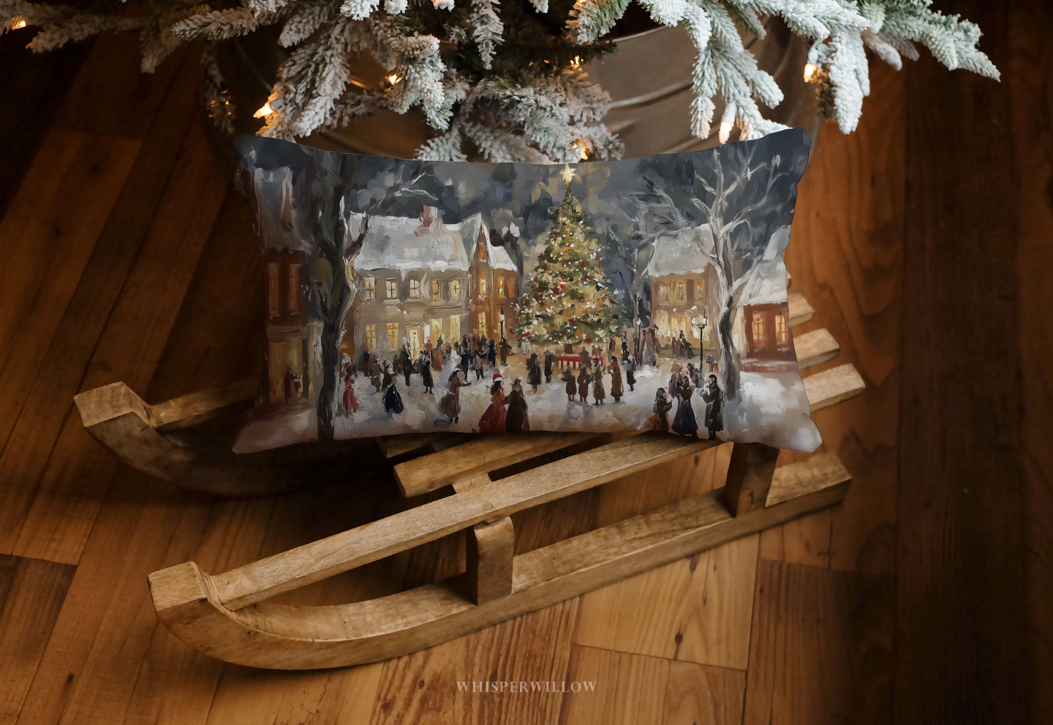 Coussin décoratif vintage village de Noël | Décoration hivernale chaleureuse | Coussin cadeau de saison