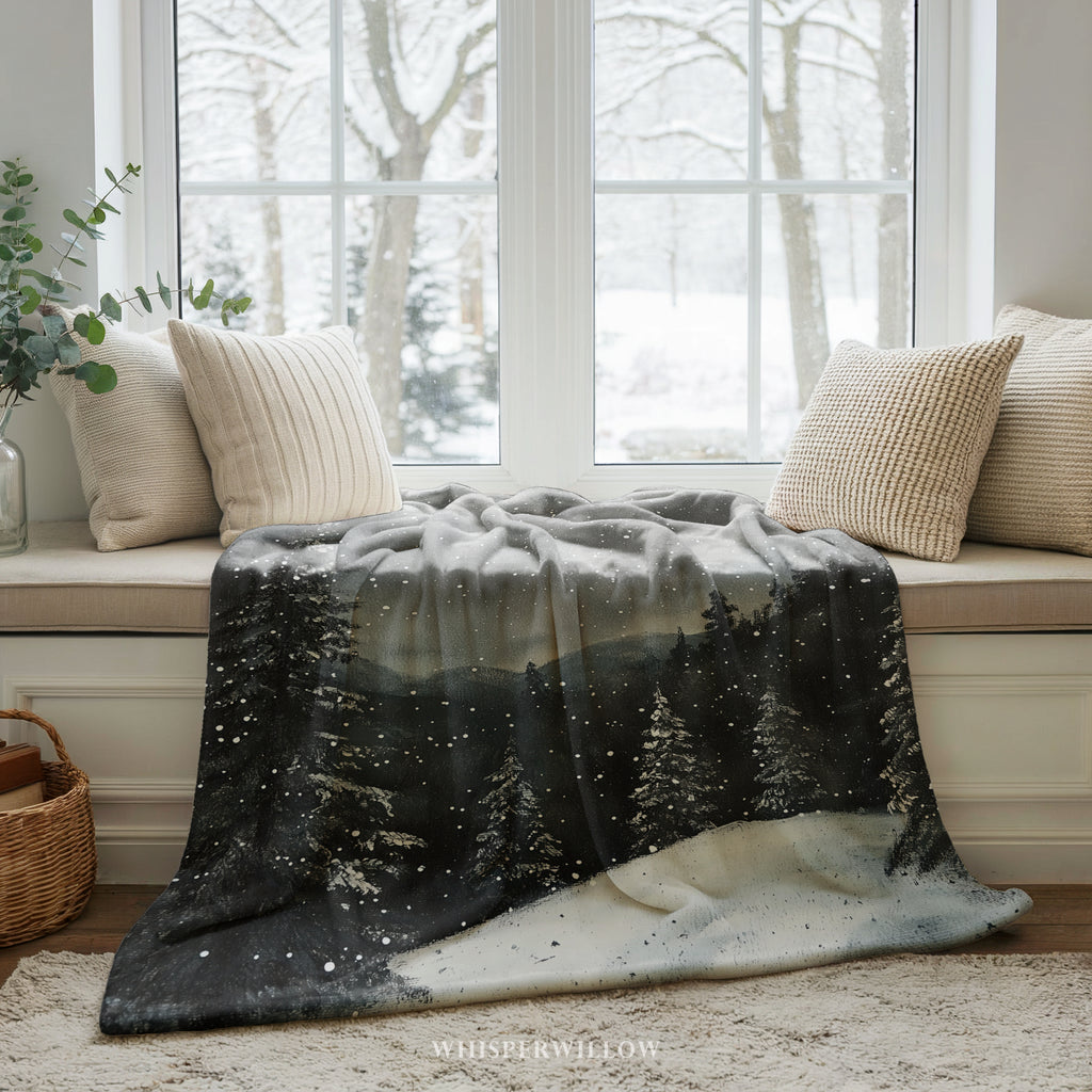 Snowy Winter Forest Throw Blanket - Night Christmas Eve Star Gift