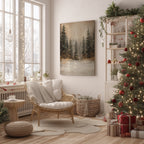 Winterliches Leinwandbild | Verschneiter Wald mit funkelnden Lichtern | Gemütliche, rustikale Weihnachtsdeko – das perfekte Geschenk für Ihr Zuhause