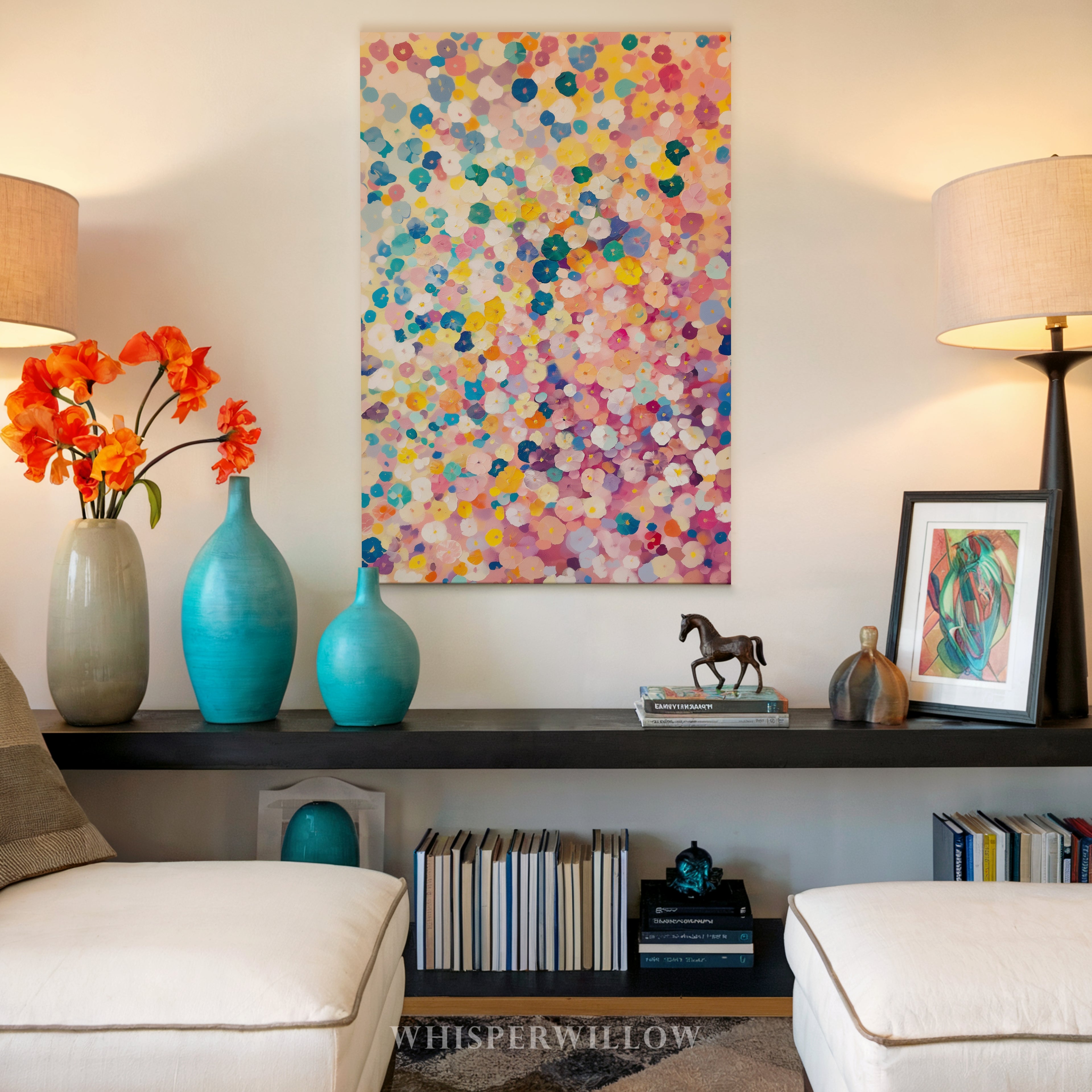 Colorful Floral Confetti Canvas Wall Art - Abstract Pastel Bloom Vibrant Modern Botanical