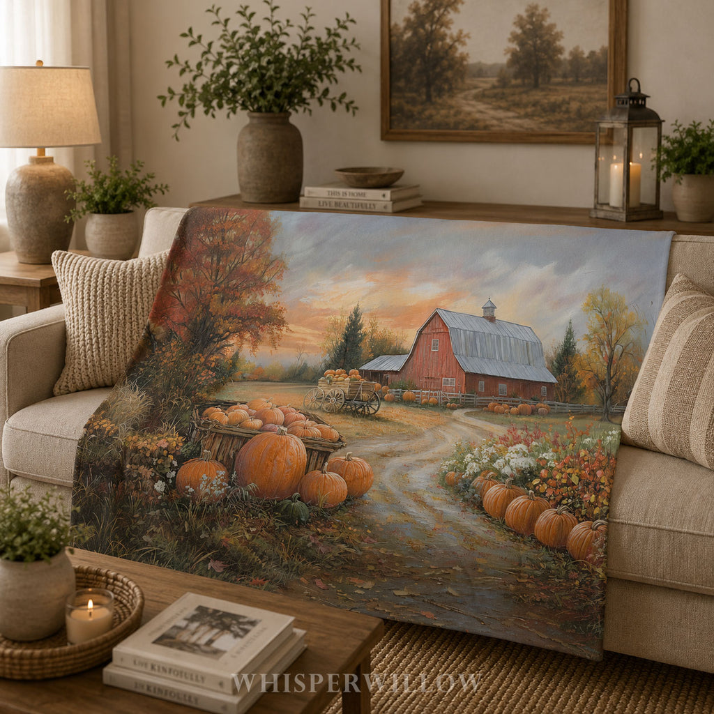 Autumn Pumpkin Throw Blanket - Cozy Barn Fall Harvest Gift