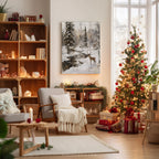 Winterliches Wandbild „Deer Creek“ auf Leinwand – Verschneite Waldlandschaft, Waldtierdekor