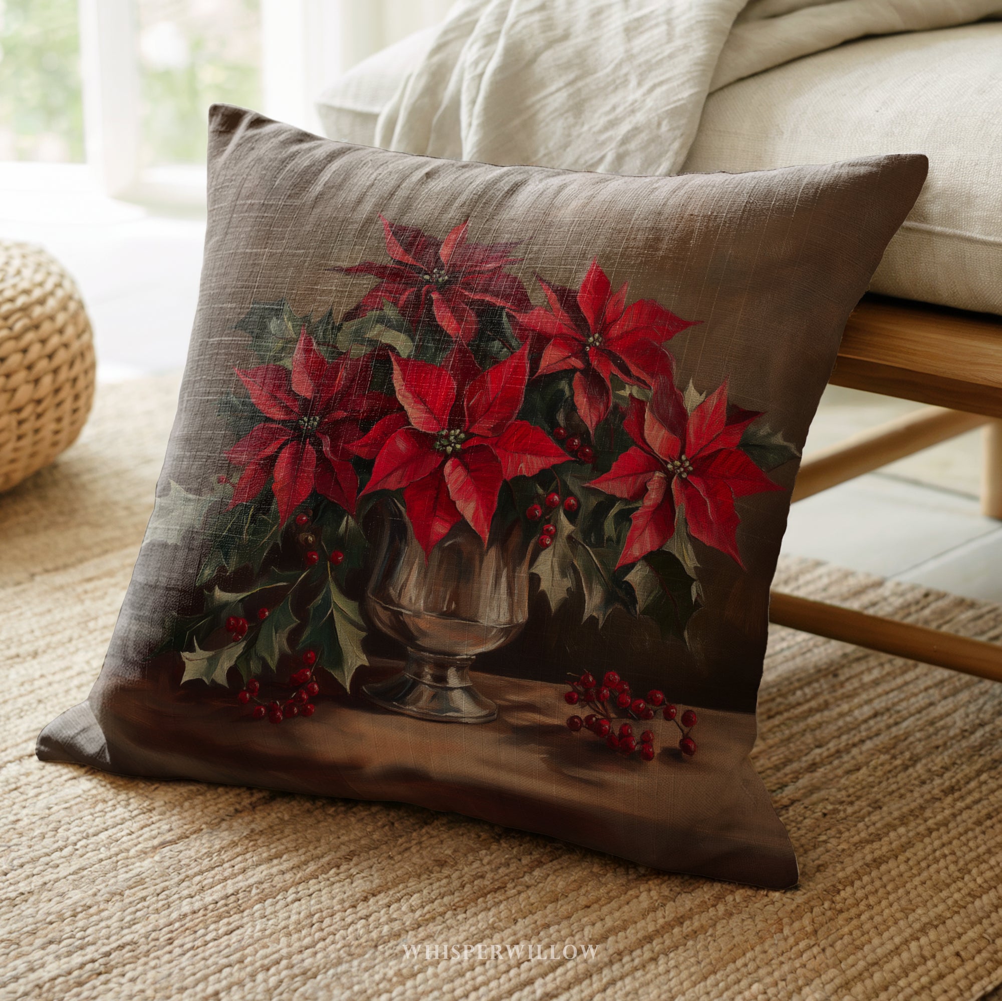 Weihnachtsstern-Dekokissen – Rotes Festtagskissen