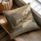 Winter Cottage Christmas Throw Pillow - Cozy Snowy Farmhouse Cushion Cover and Insert by WhisperWillow Studios Home Decor Gift