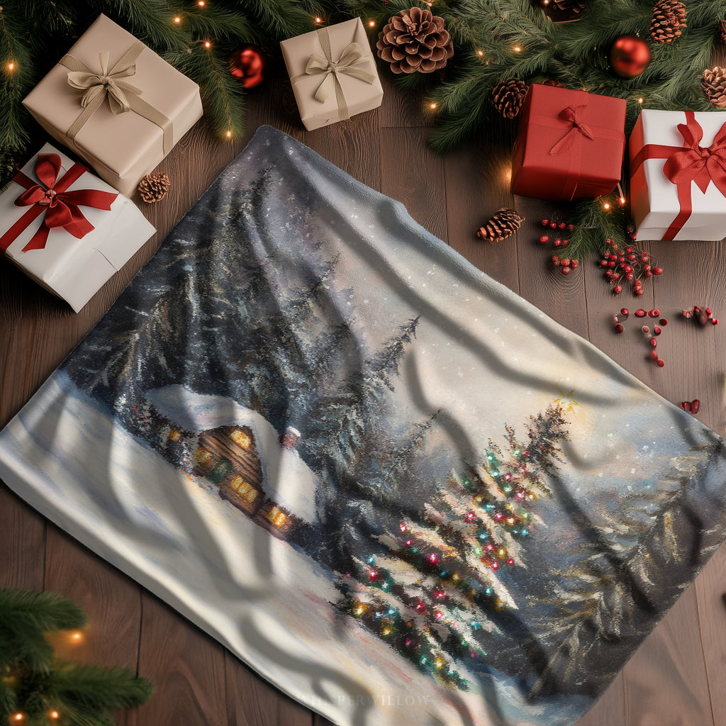 Christmas Tree Cabin Throw Blanket - Snowy Pine Forest Gift