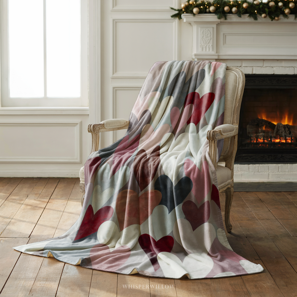 Plaid à motifs cœurs pour la Saint-Valentin | Couleurs pastel douces | Cadeau romantique pour la maison