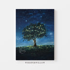 Midnight Stars Twinkle Lights Tree  Canvas Wall Art Whimsical Home Decor Gift