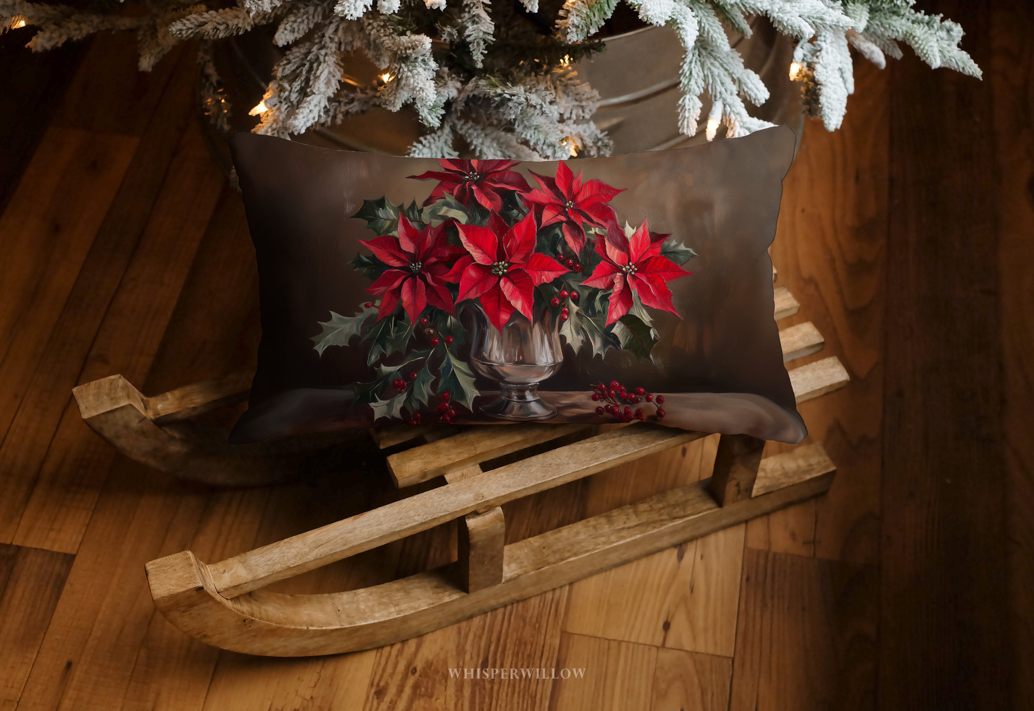 Weihnachtsstern-Dekokissen – Rotes Festtagskissen