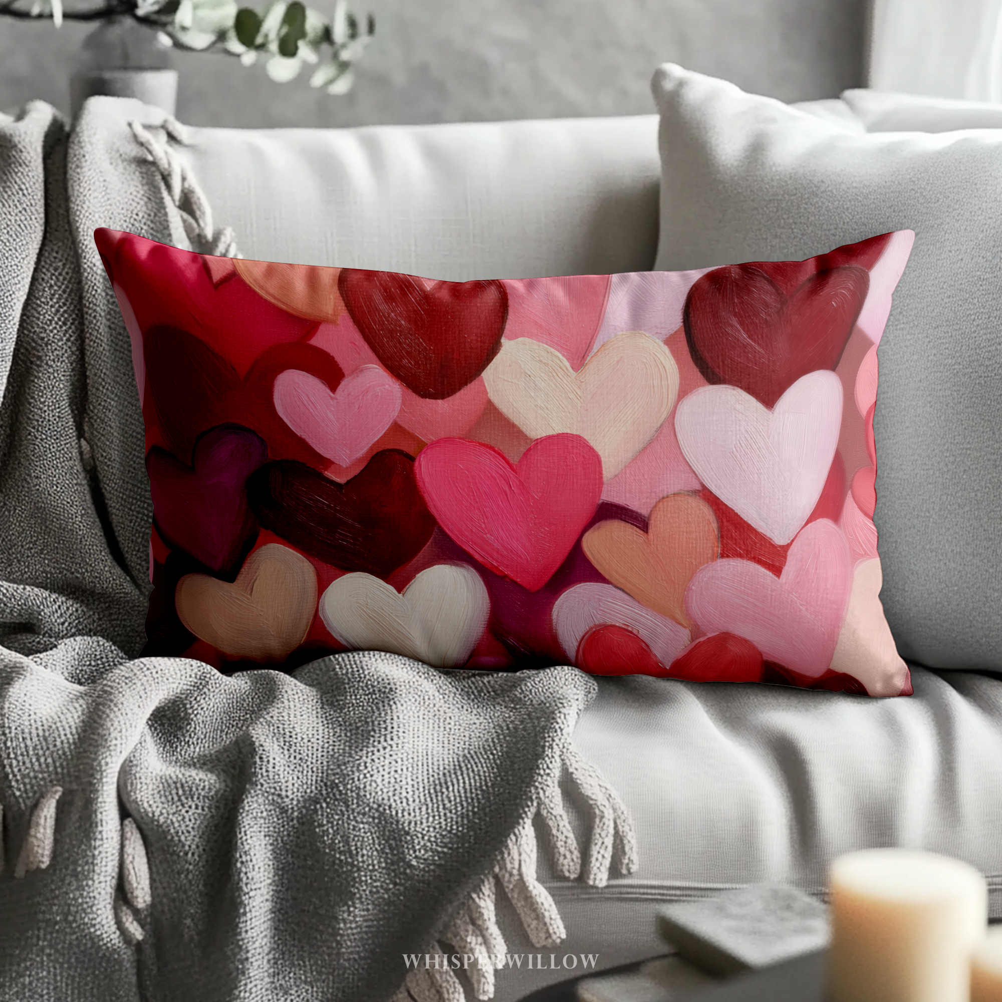 Dekokissen mit rosa-rotem Herz | Abstraktes Liebesdekor | Romantisches Dekokissen für Valentinstag