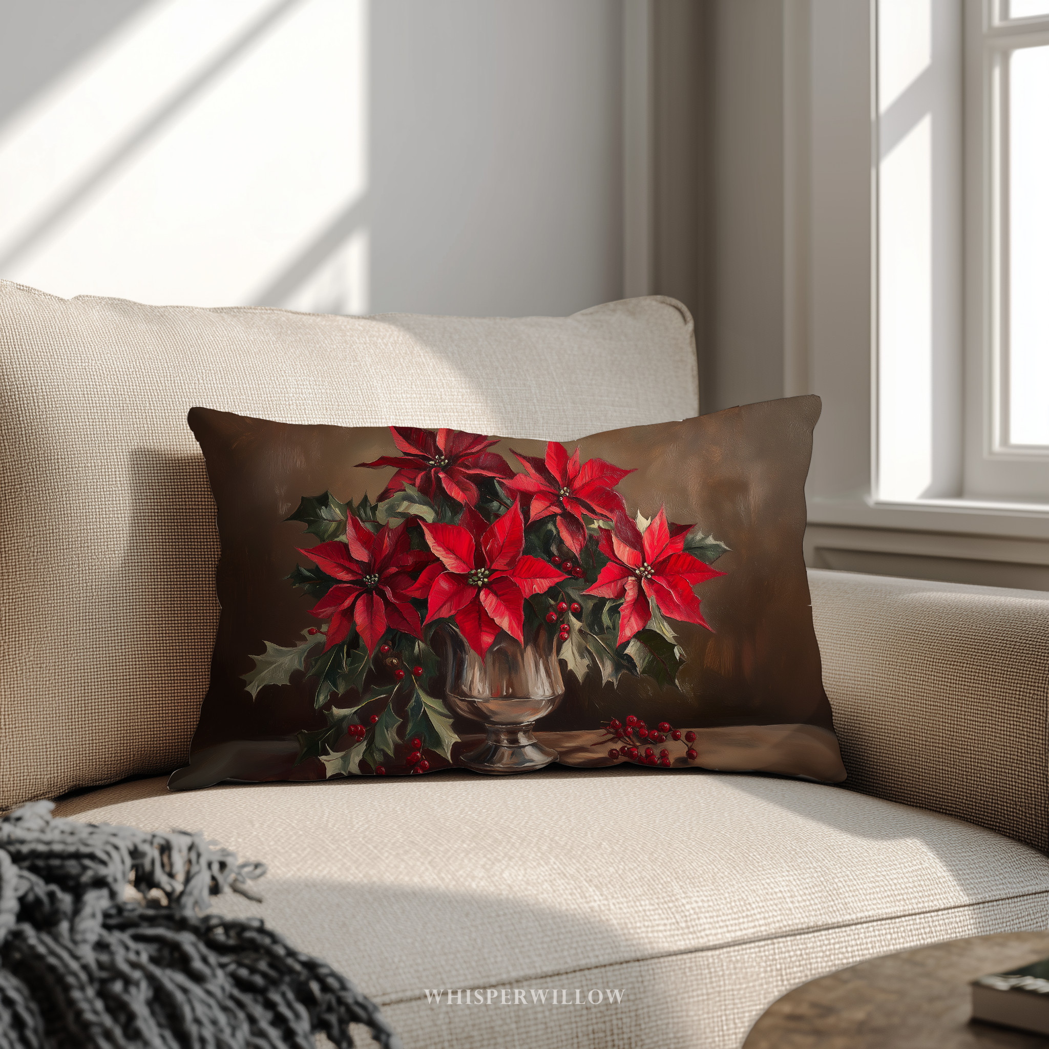 Weihnachtsstern-Dekokissen – Rotes Festtagskissen