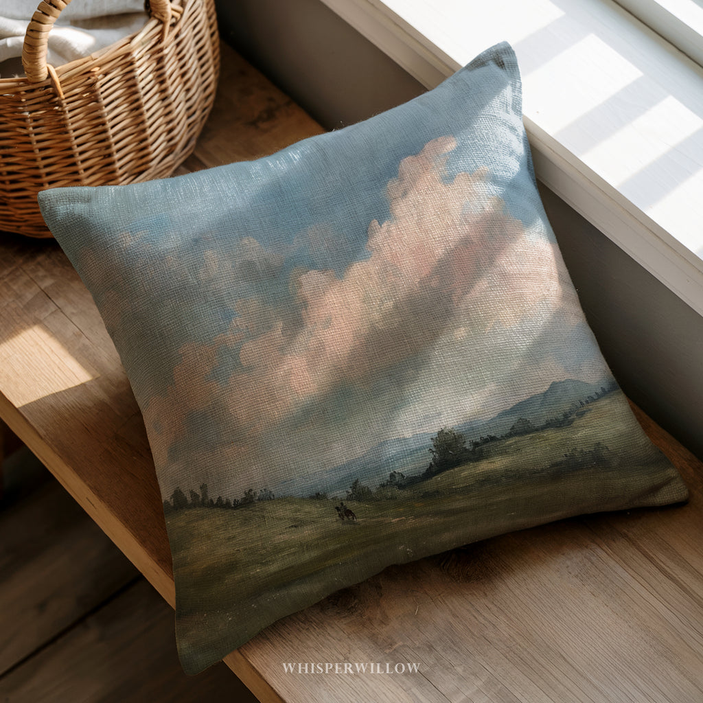 Dekokissen „Landschaftspferdewiese“ – Pastellfarbenes Wolkenlandschaftskissen