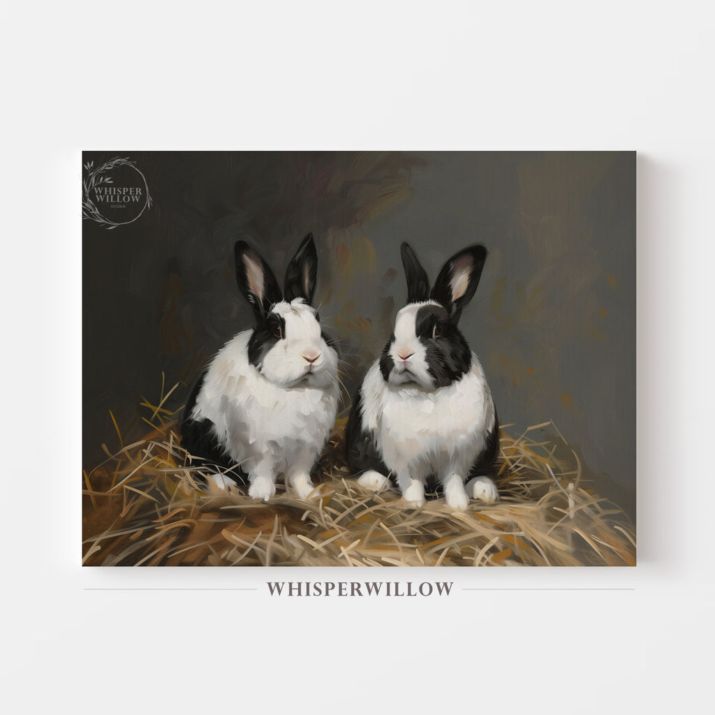 Vintage Dutch Rabbits Canvas Wall Art Animal Home Decor Gift