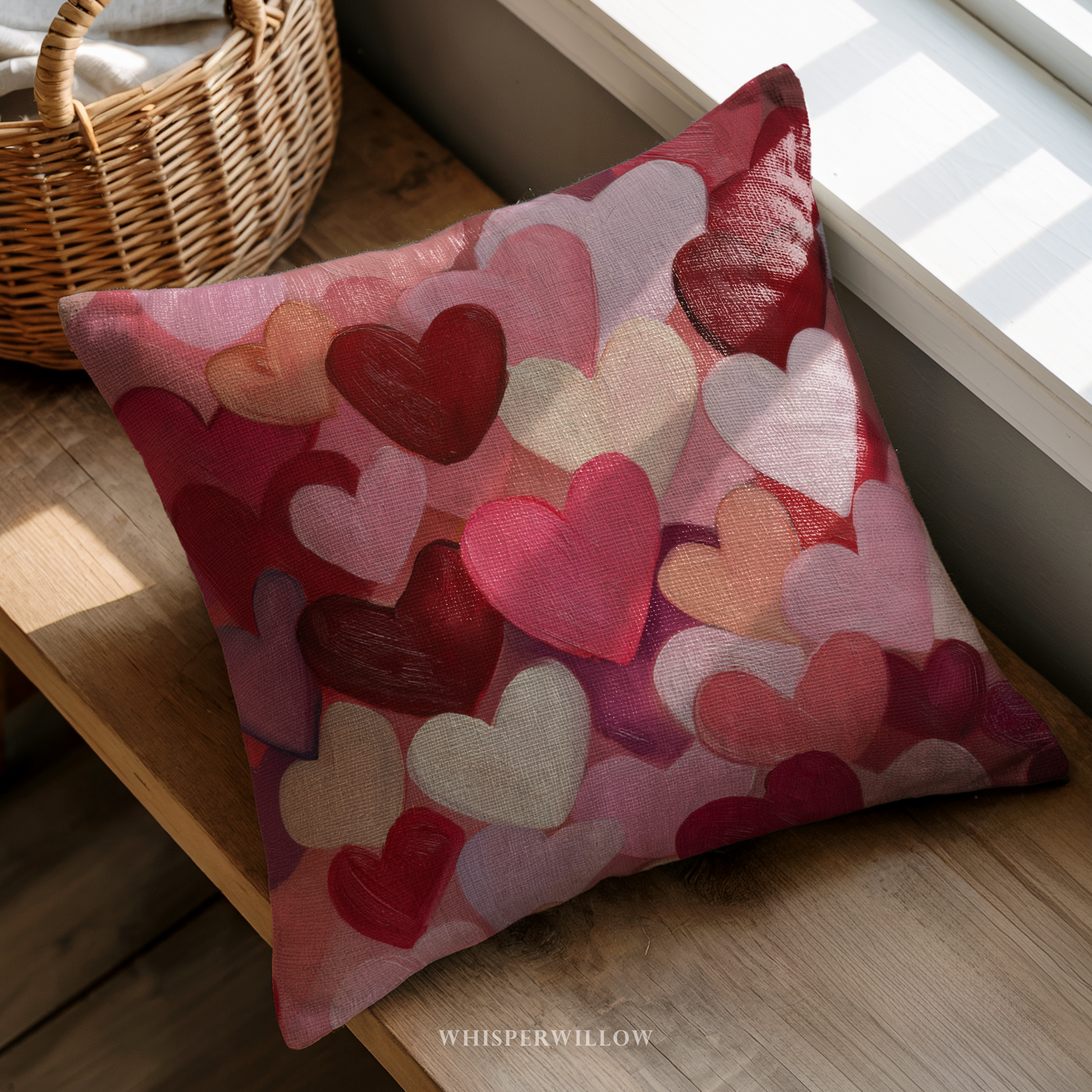 Dekokissen mit rosa-rotem Herz | Abstraktes Liebesdekor | Romantisches Dekokissen für Valentinstag