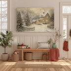 Enchanting Winter Cottage Canvas Wall Art - Snowy Christmas Landscape, Farmhouse Holiday Decor