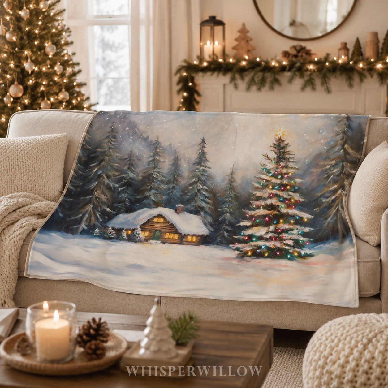 Christmas Tree Cabin Throw Blanket - Snowy Pine Forest Gift