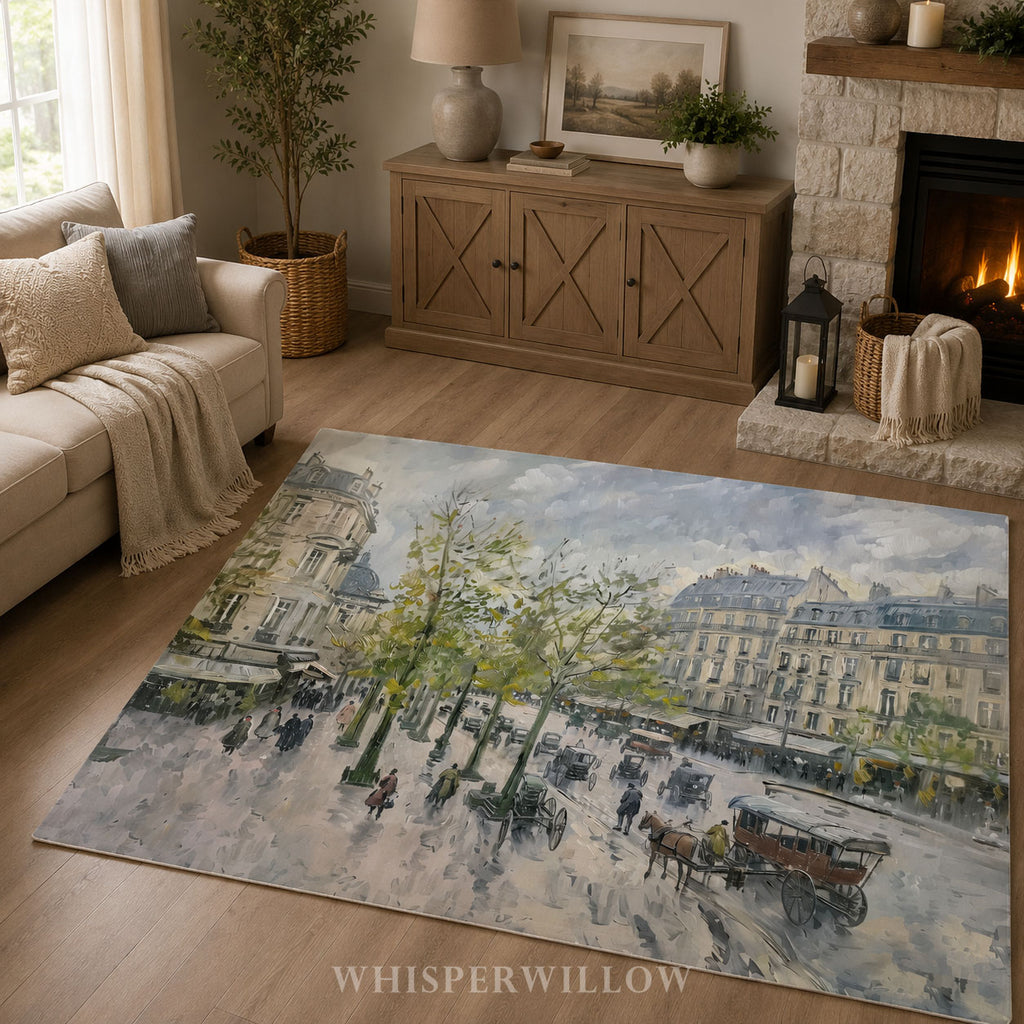 Paris Street Throw Blanket - Rainy European Boulevard Horse Carriage Gift