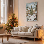 Weihnachtsdorf-Eislauf-Leinwandbild – Vintage-Weihnachtsdorfplatz, nostalgische Winterdekoration