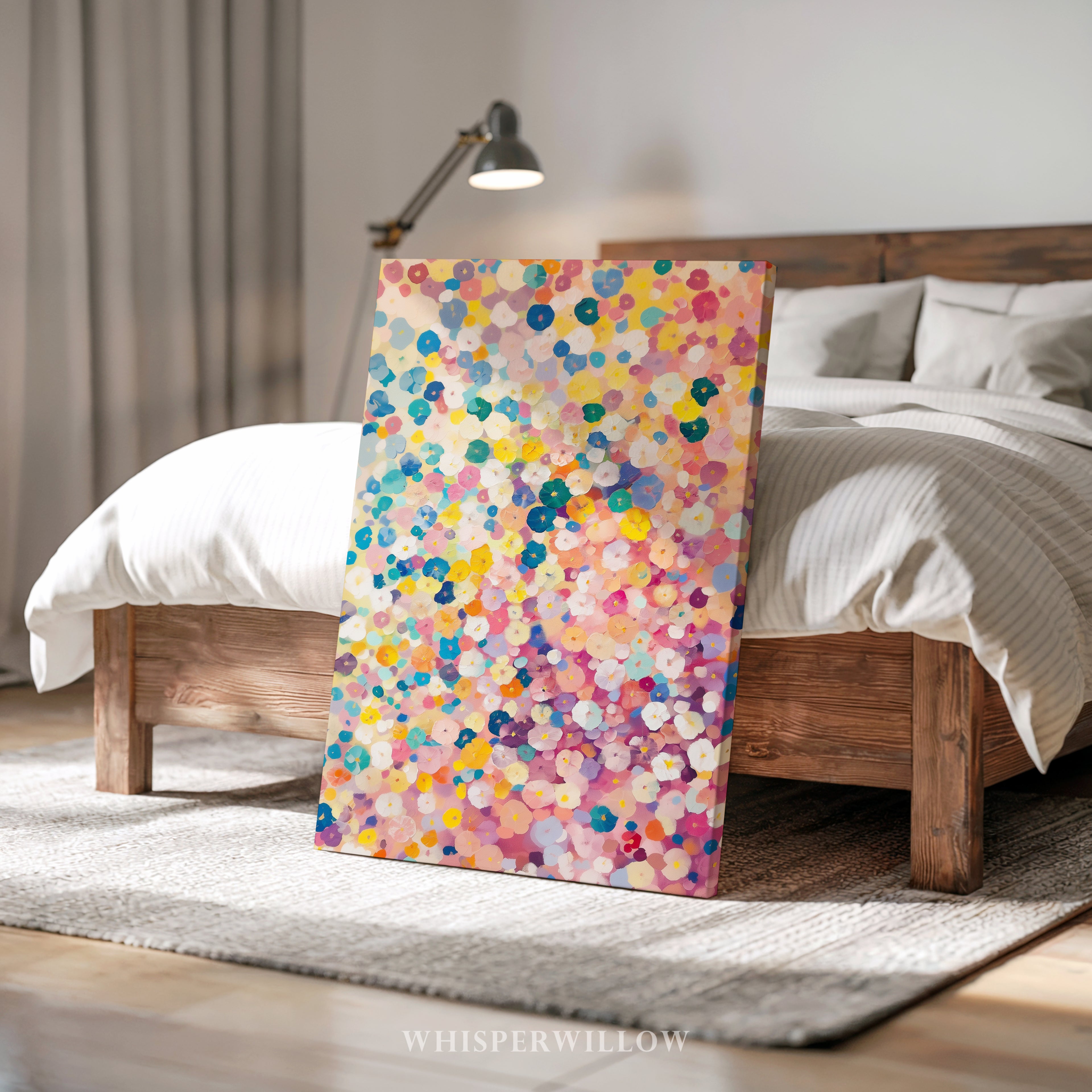 Colorful Floral Confetti Canvas Wall Art - Abstract Pastel Bloom Vibrant Modern Botanical