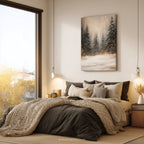 Winterliches Leinwandbild | Verschneiter Kiefernwald mit funkelnden Lichtern | Gemütliche, rustikale Weihnachtsdeko – das perfekte Geschenk für Ihr Zuhause