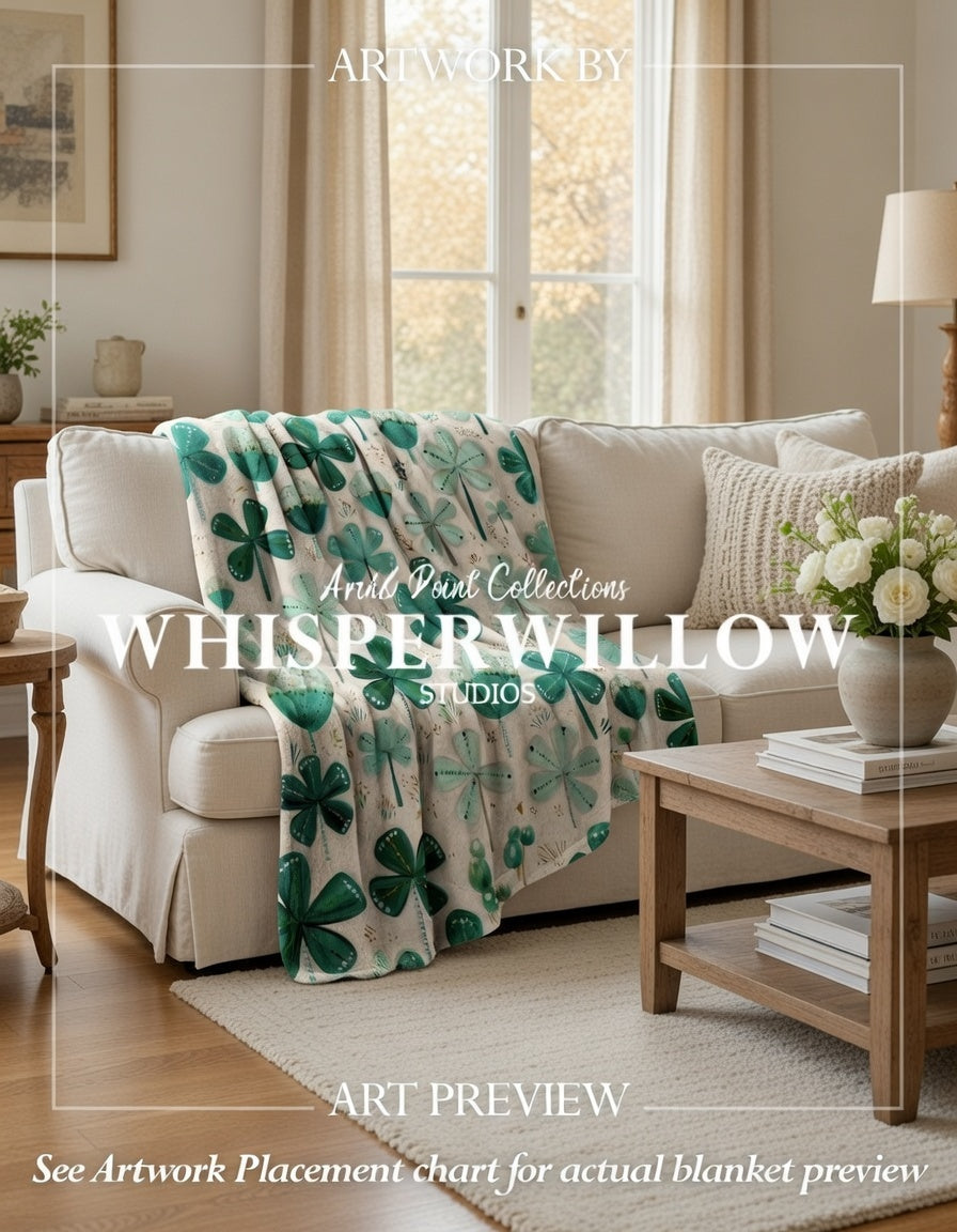 St Patrick Shamrock Clover Throw Blanket, Teal Green Floral Design, Lucky Irish Pattern, Cozy Plush Gift for Kids and Adults