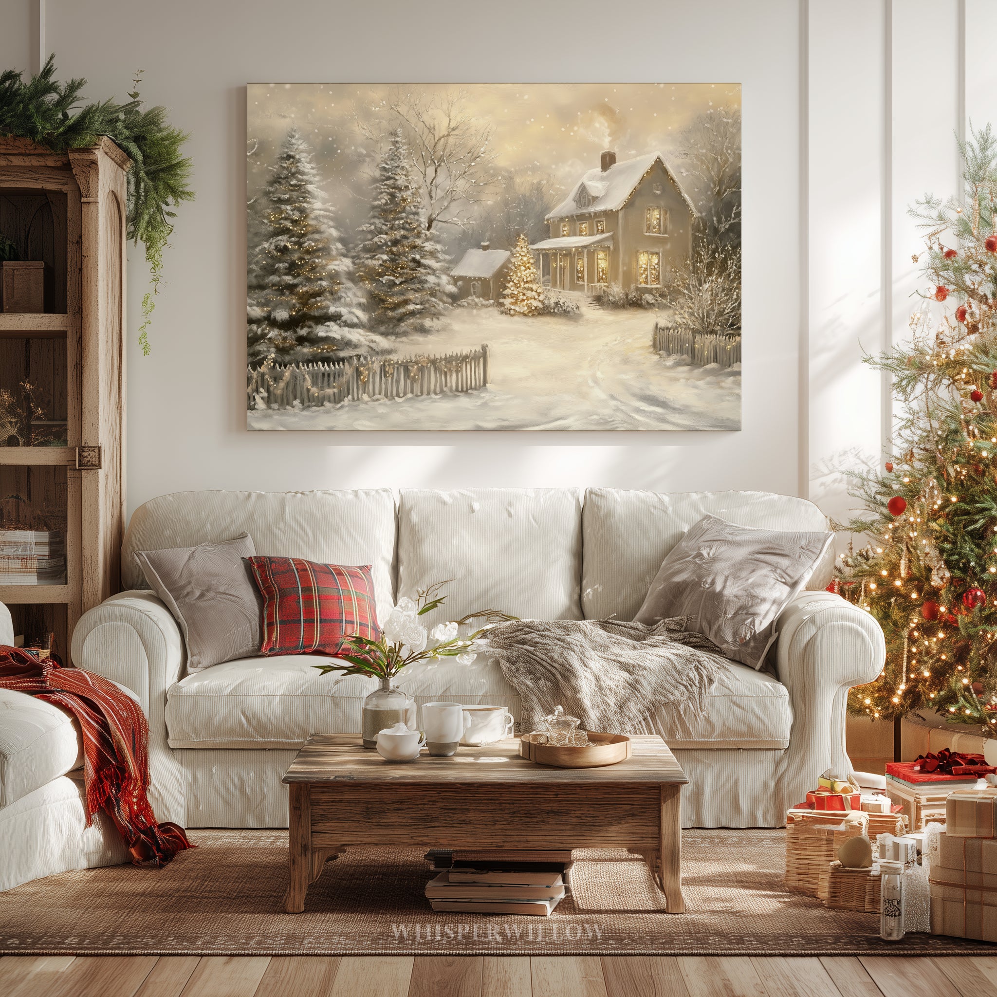 Enchanting Winter Cottage Canvas Wall Art - Snowy Christmas Landscape, Farmhouse Holiday Decor