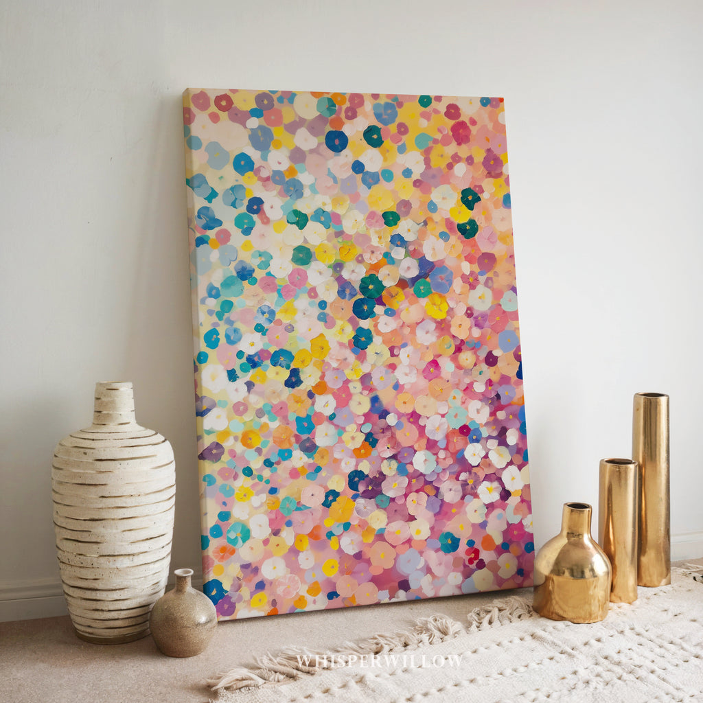 Colorful Floral Confetti Canvas Wall Art - Abstract Pastel Bloom Vibrant Modern Botanical