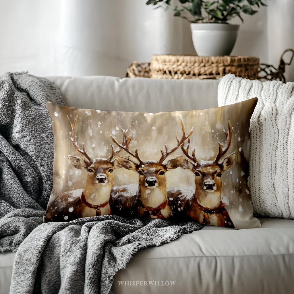 Weihnachtskissen mit Rentiermotiv – Rustikales Rentierkissen für die Winterhütte