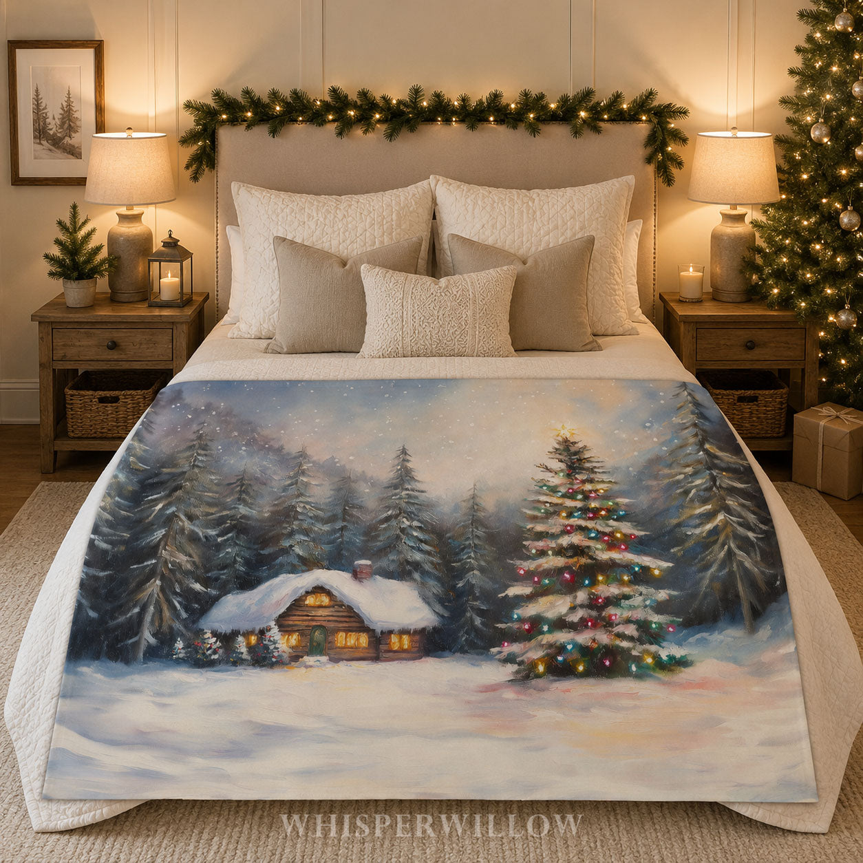 Christmas Tree Cabin Throw Blanket - Snowy Pine Forest Gift