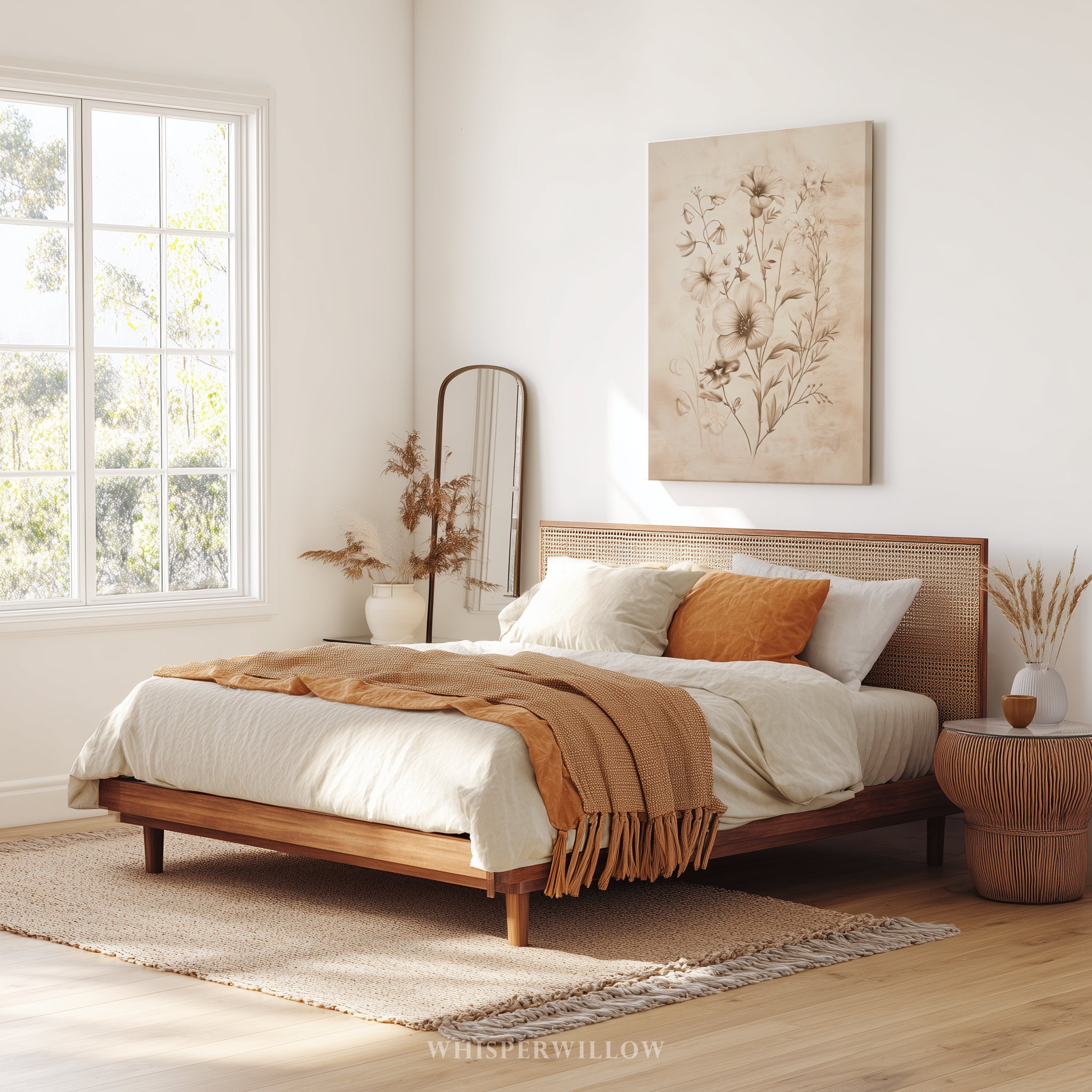 Vintage-Wandbild mit floralem Sepia-Ton – Elegante botanische Strichzeichnung einer Blume