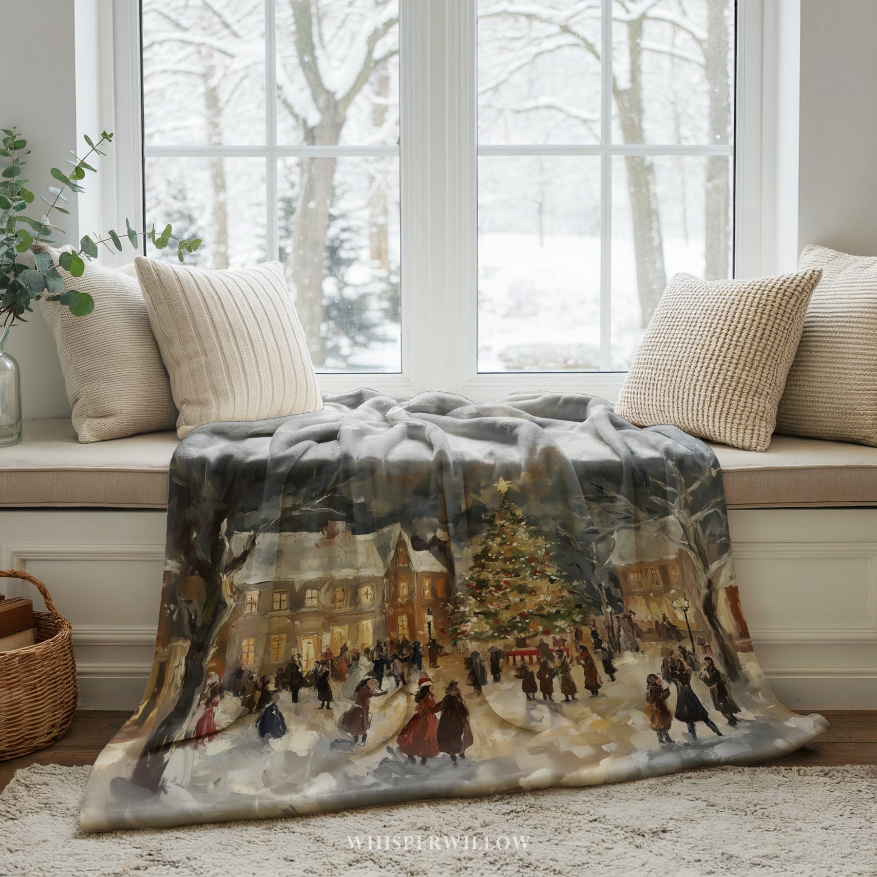 Vintage Christmas Eve Village Throw Blanket - Snowy Tree Town Square Gift