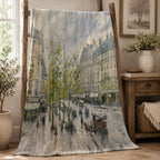 Paris Street Throw Blanket - Rainy European Boulevard Horse Carriage Gift