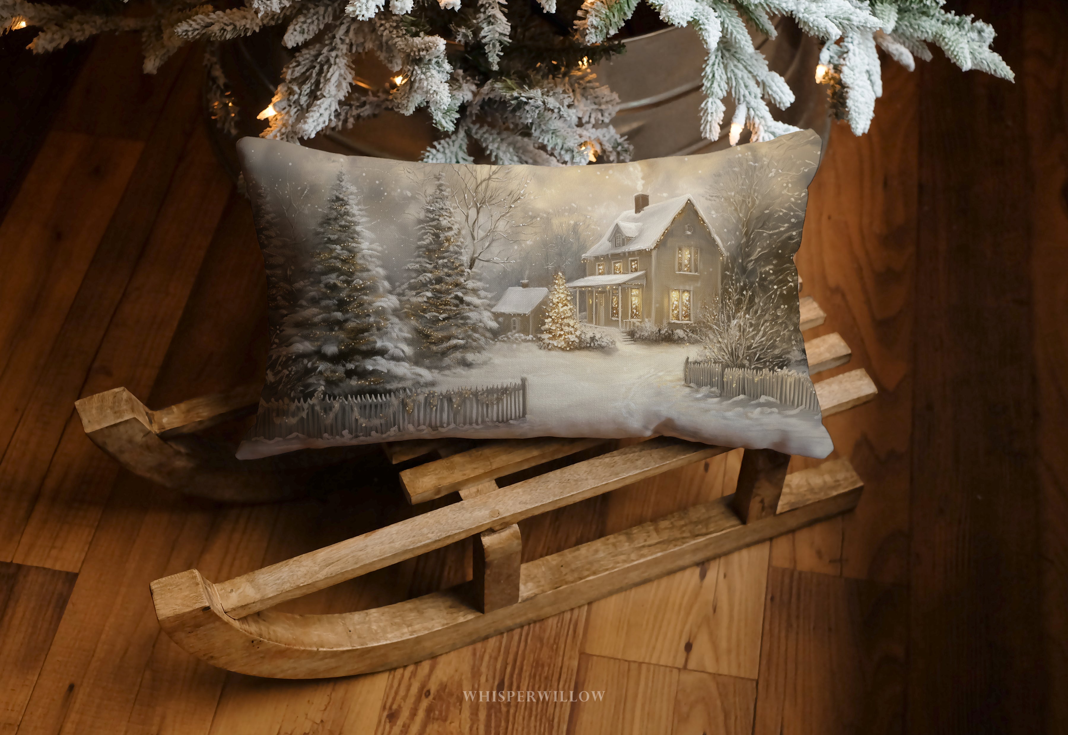 Weihnachtskissen im Winter-Cottage-Stil – Gemütliches Kissen im verschneiten Landhausstil