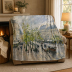 Paris Street Throw Blanket - Rainy European Boulevard Horse Carriage Gift