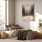 Winterliches Leinwandbild | Verschneiter Kiefernwald mit funkelnden Lichtern | Gemütliche, rustikale Weihnachtsdeko – das perfekte Geschenk für Ihr Zuhause