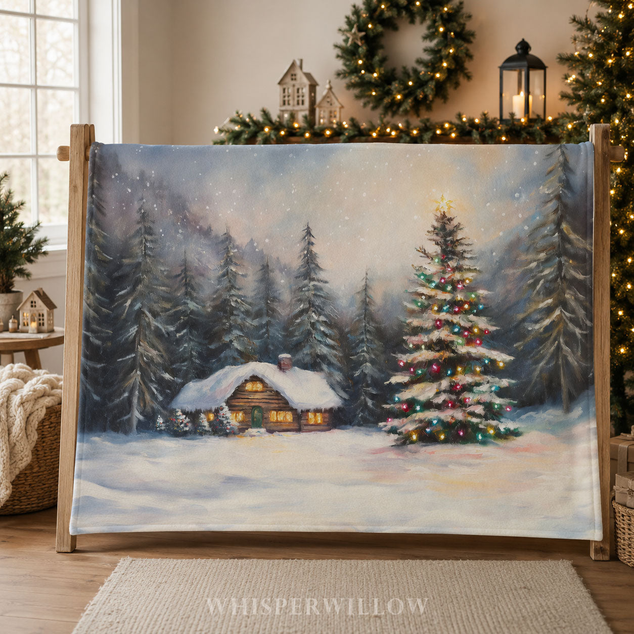Christmas Tree Cabin Throw Blanket - Snowy Pine Forest Gift