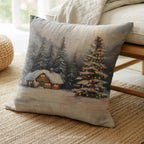 Gemütliches Hütten-Dekokissen – Weihnachtslichter-Winterwunderland-Kissen