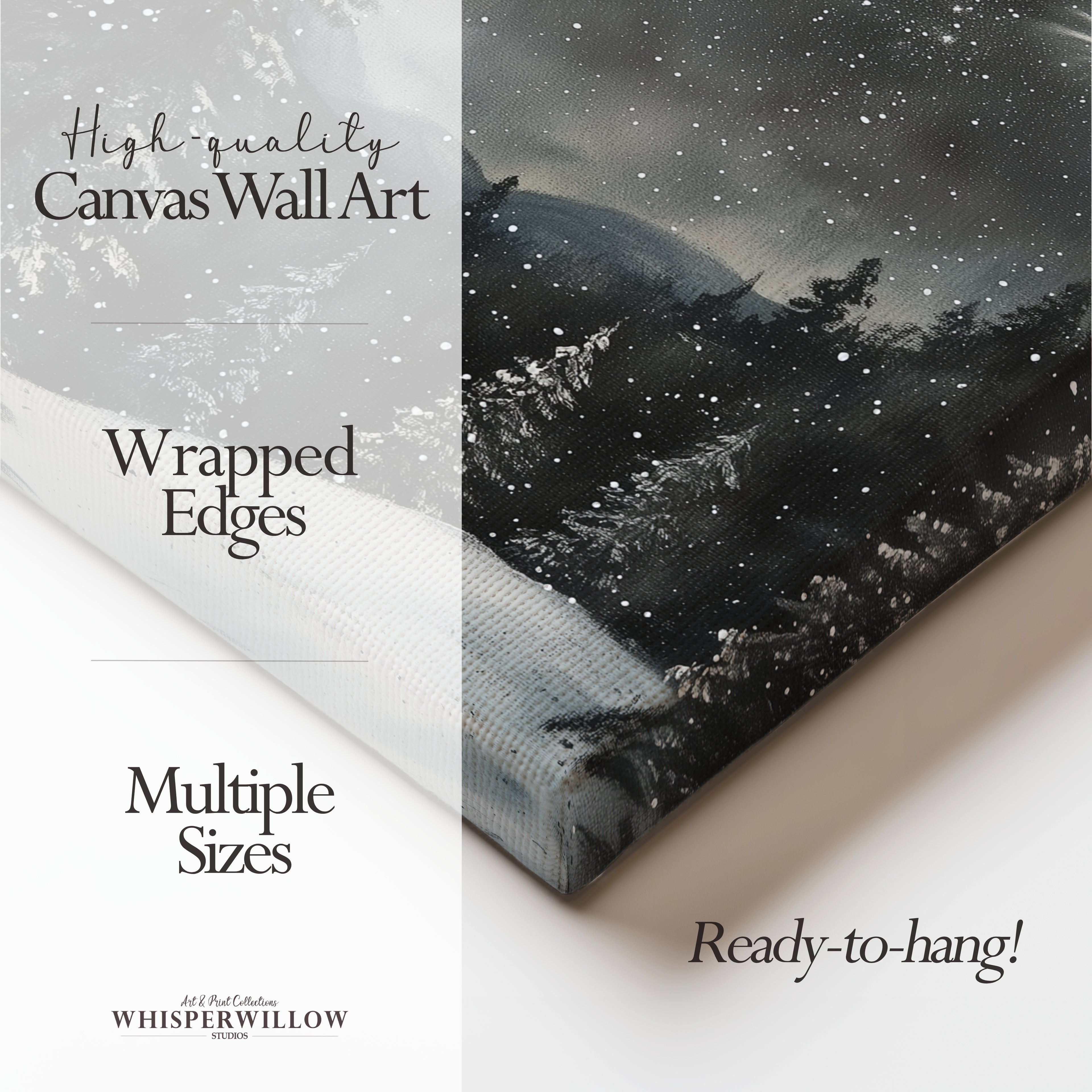 Winterliches Leinwandbild | Sternennacht, verschneiter Wald, Polarstern | Weihnachtsgeschenk