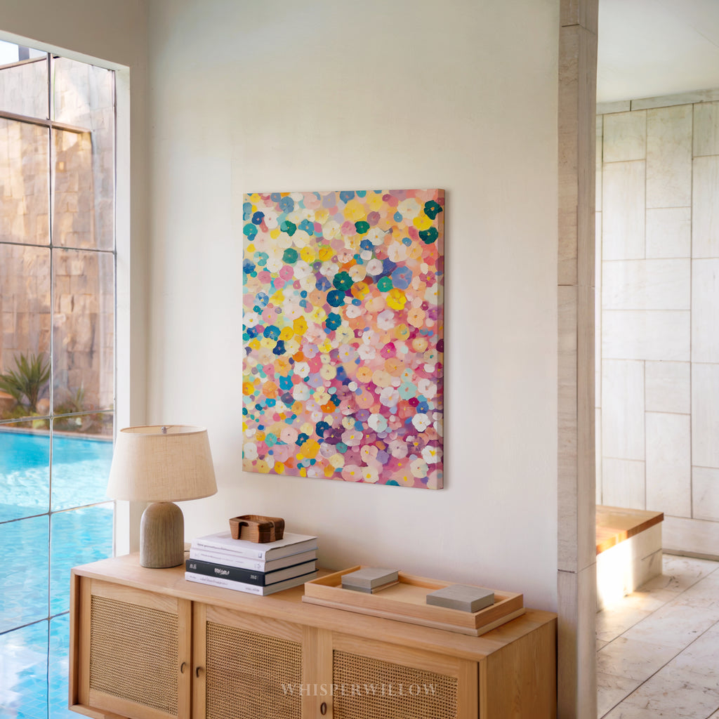 Colorful Floral Confetti Canvas Wall Art - Abstract Pastel Bloom Vibrant Modern Botanical