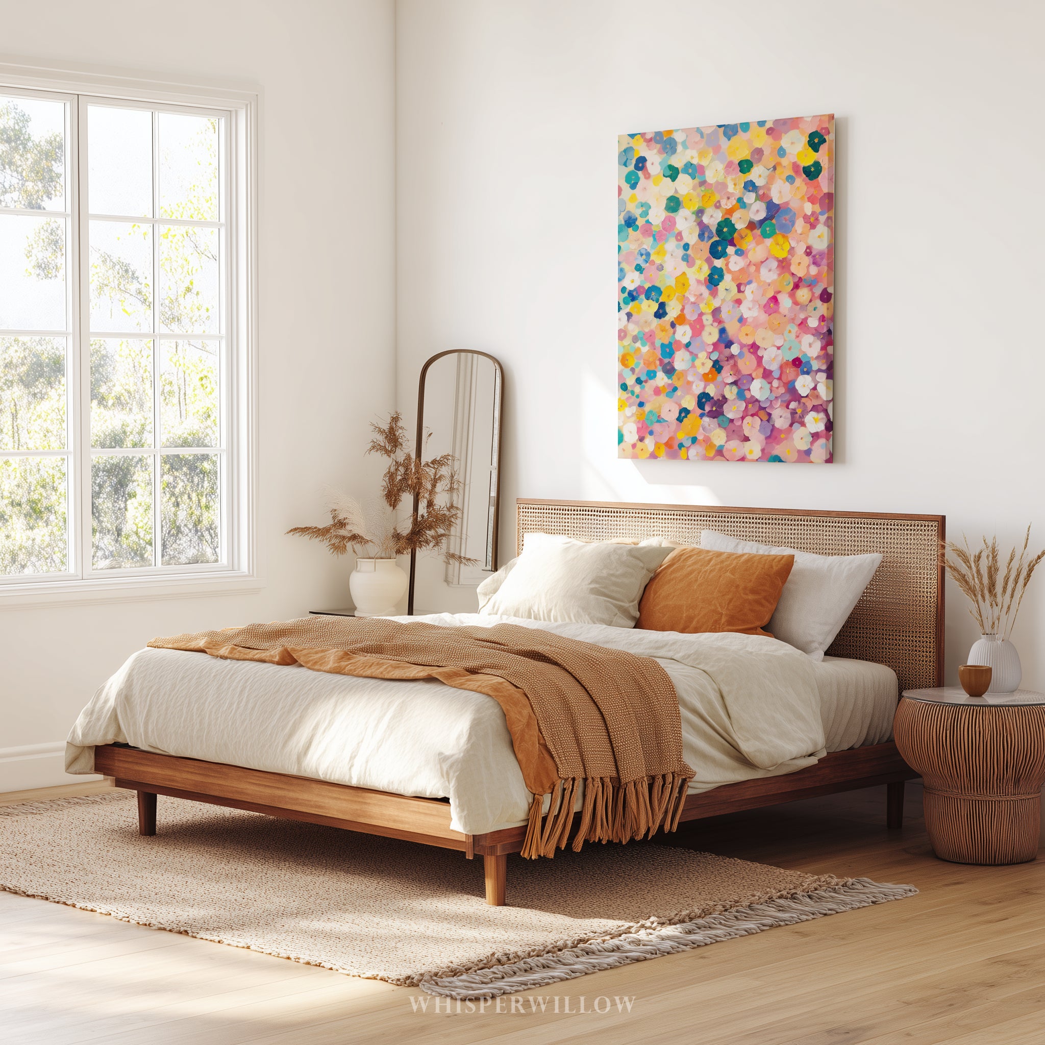 Colorful Floral Confetti Canvas Wall Art - Abstract Pastel Bloom Vibrant Modern Botanical