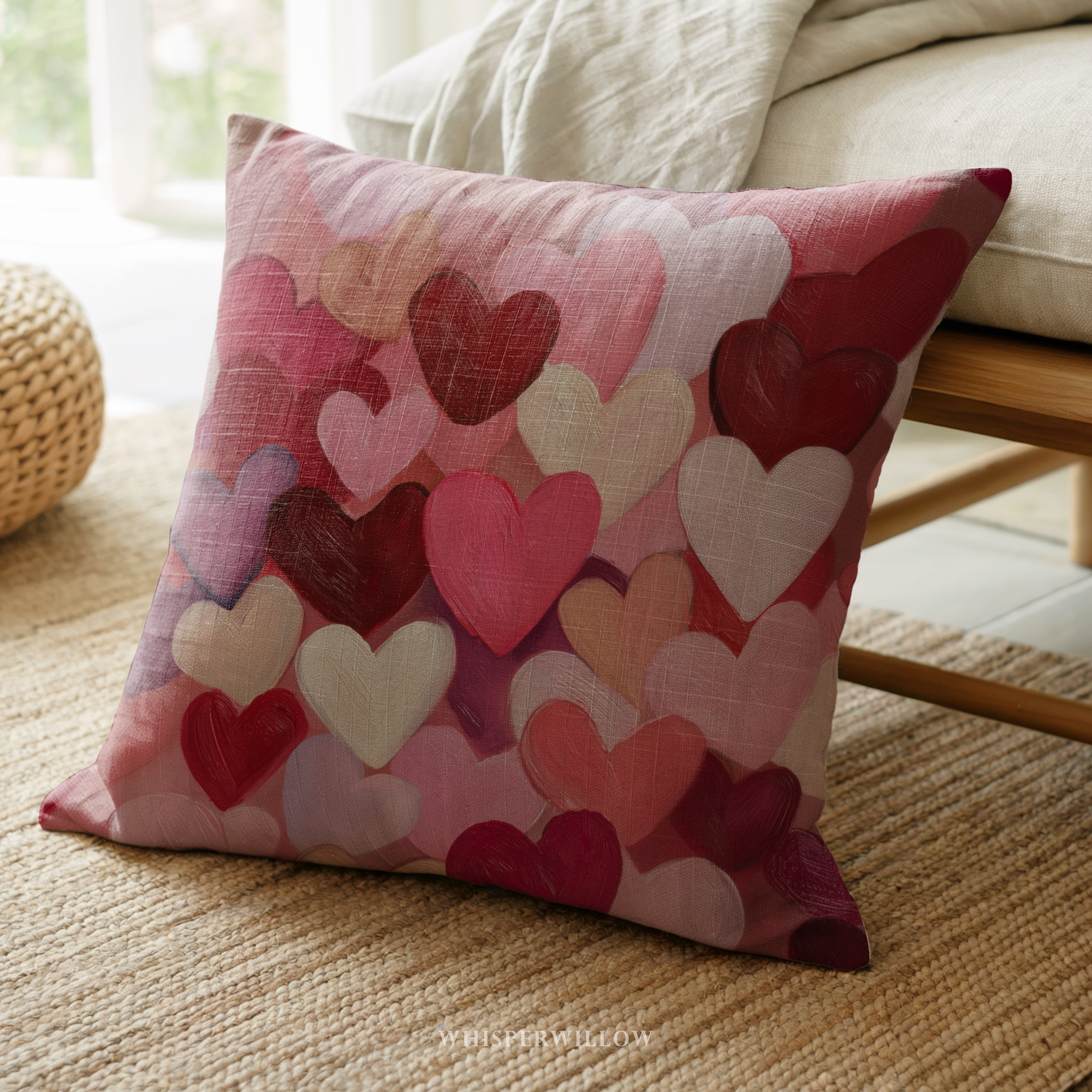 Dekokissen mit rosa-rotem Herz | Abstraktes Liebesdekor | Romantisches Dekokissen für Valentinstag