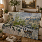 Paris Street Throw Blanket - Rainy European Boulevard Horse Carriage Gift