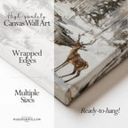 Winterliches Wandbild „Deer Creek“ auf Leinwand – Verschneite Waldlandschaft, Waldtierdekor