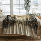Snowy Pine Forest Throw Blanket - Winter Wonderland Lights Gift