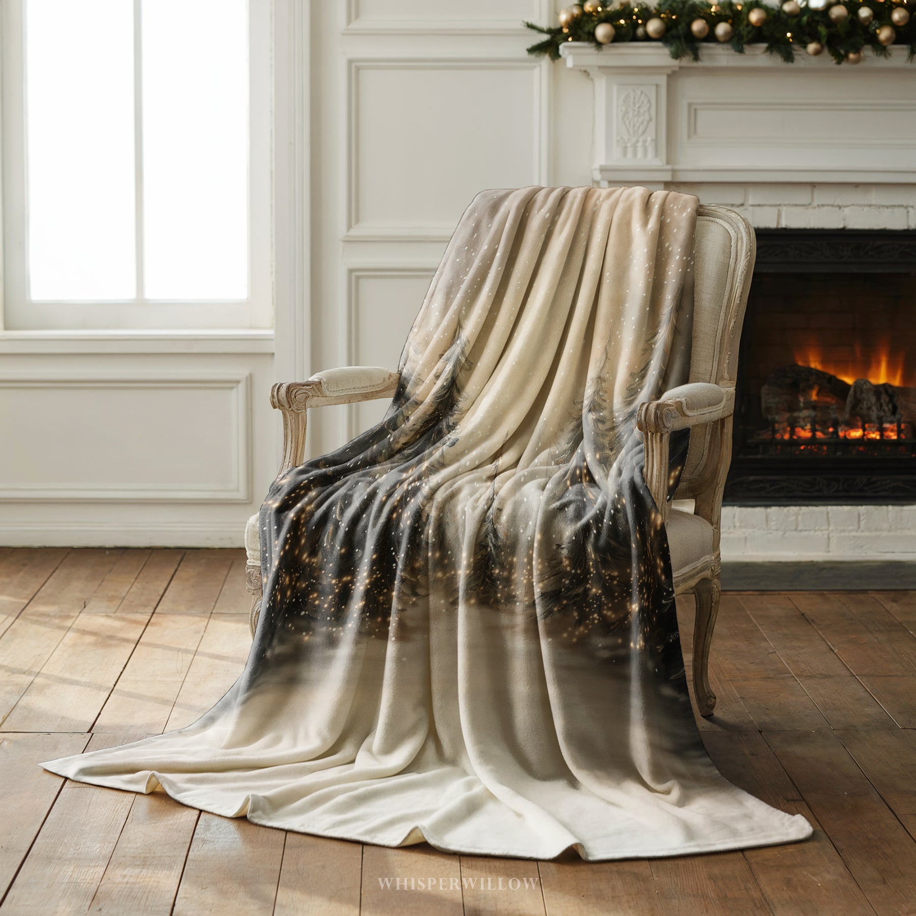 Snowy Pine Forest Throw Blanket - Winter Wonderland Lights Gift